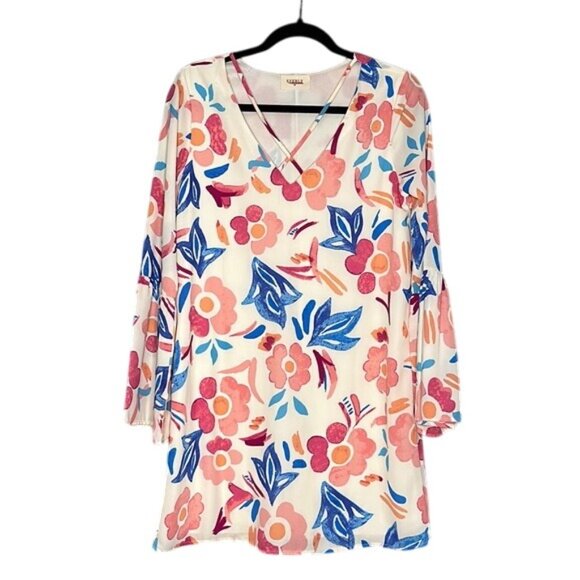 Everly Womens Floral Shift Dress Colorful Size S Bell Sleeve V Neck - Picture 2 of 13